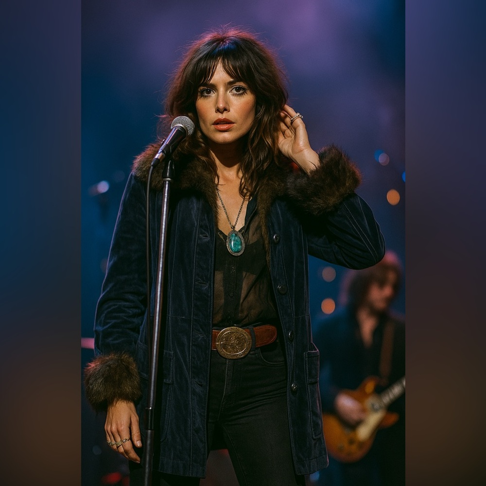 Vintage dark grey-blue velvet and fur coat